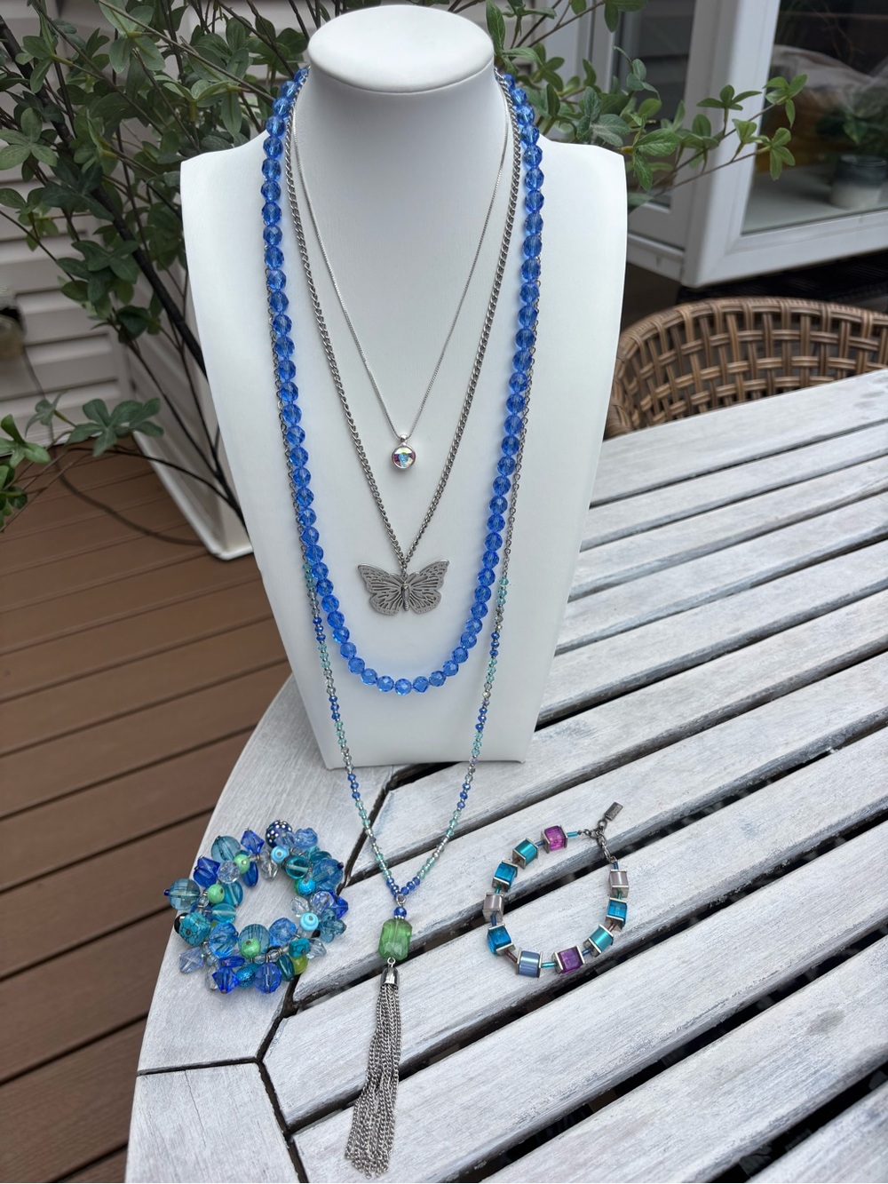 Blue Theme Necklace Set of Four + Two Bracelets